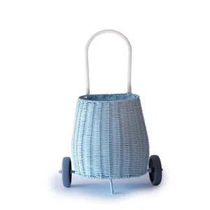Basket on wheels rattan storage toy for kids: Light blue