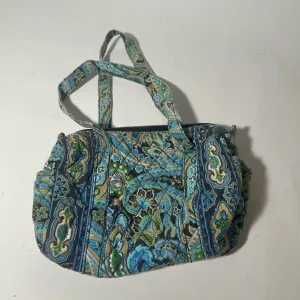 Blue and Green Quilted Shoulder Bag with Paisley Pattern