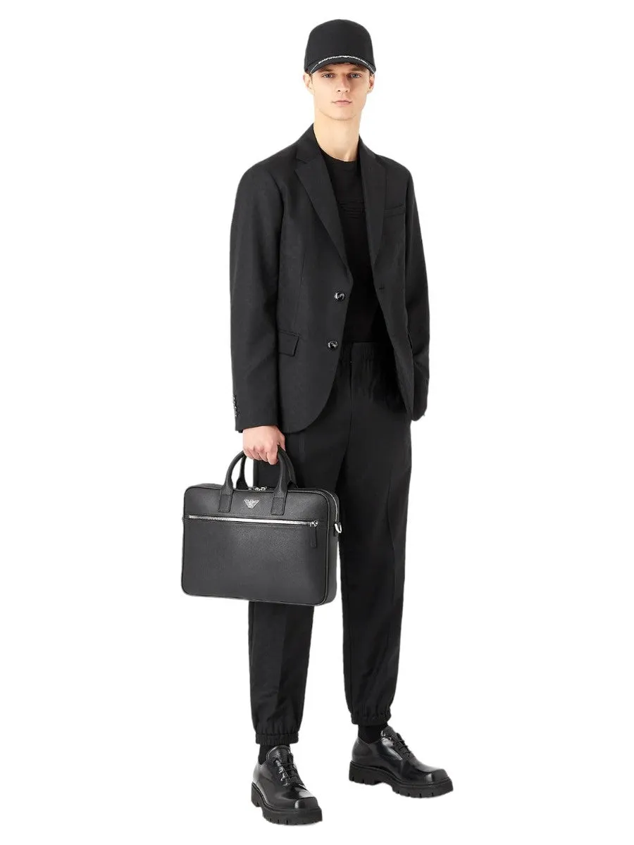 Borsa business in pelle rigenerata saffiano con placchetta aquila