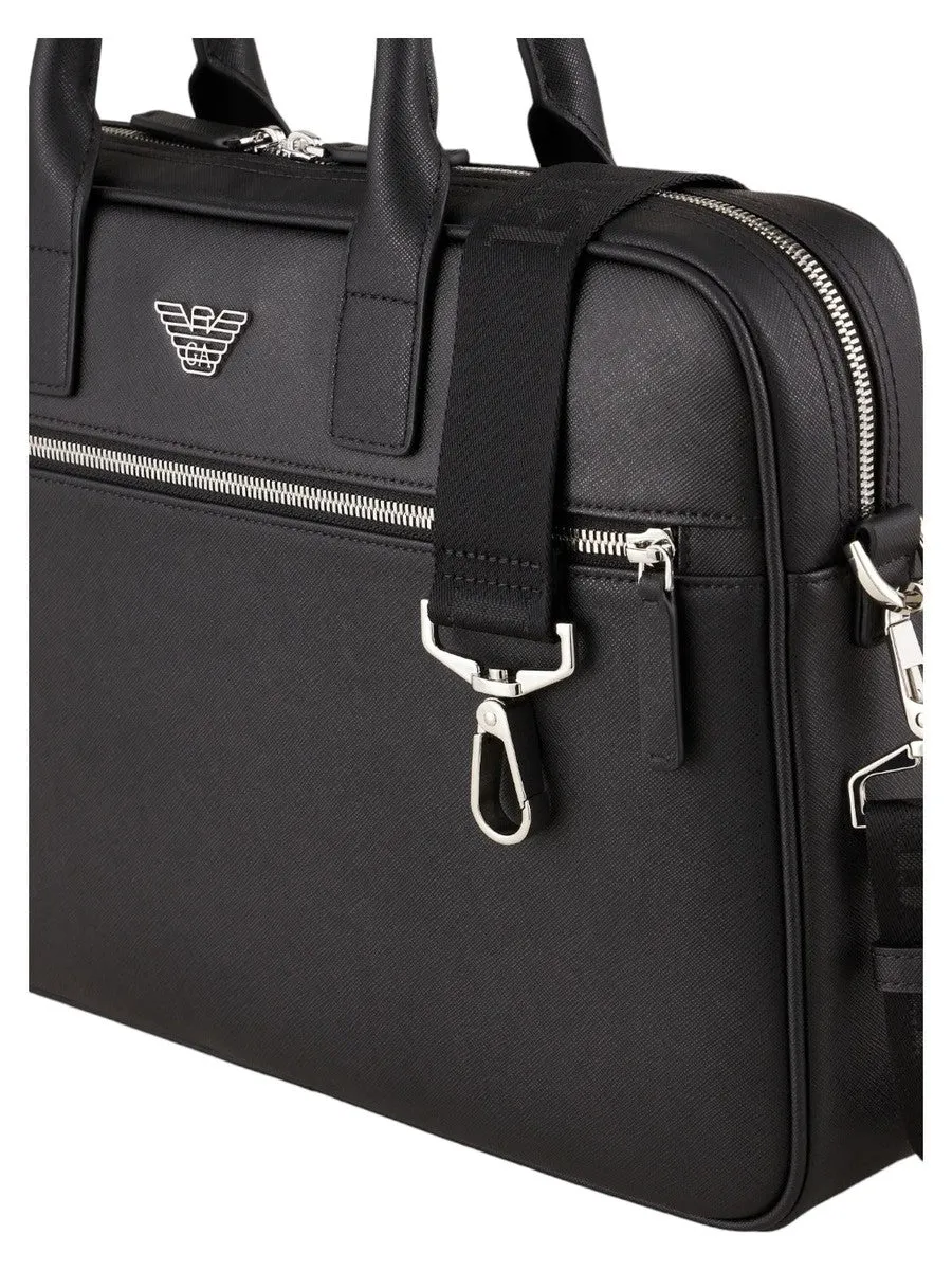 Borsa business in pelle rigenerata saffiano con placchetta aquila