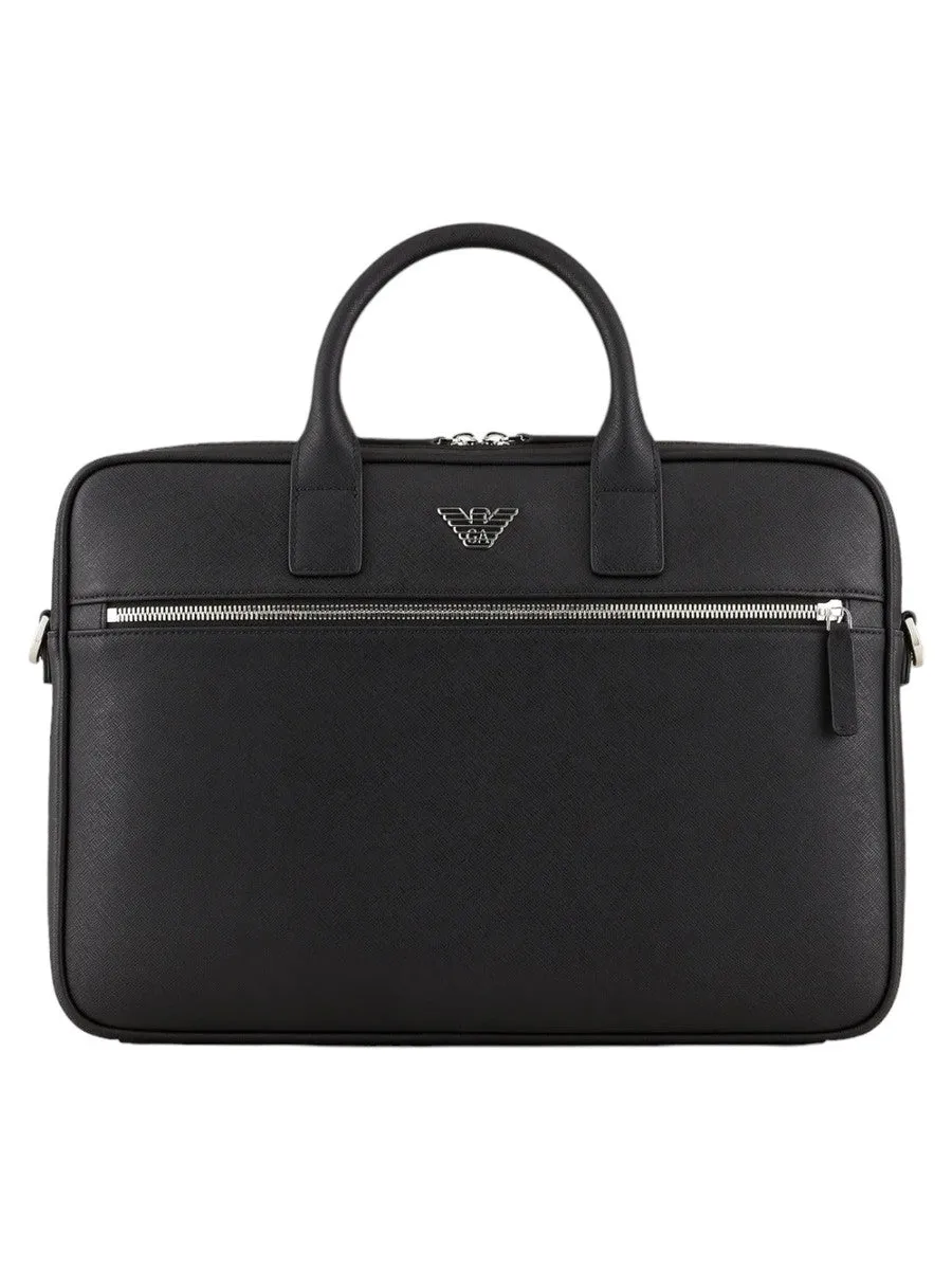 Borsa business in pelle rigenerata saffiano con placchetta aquila
