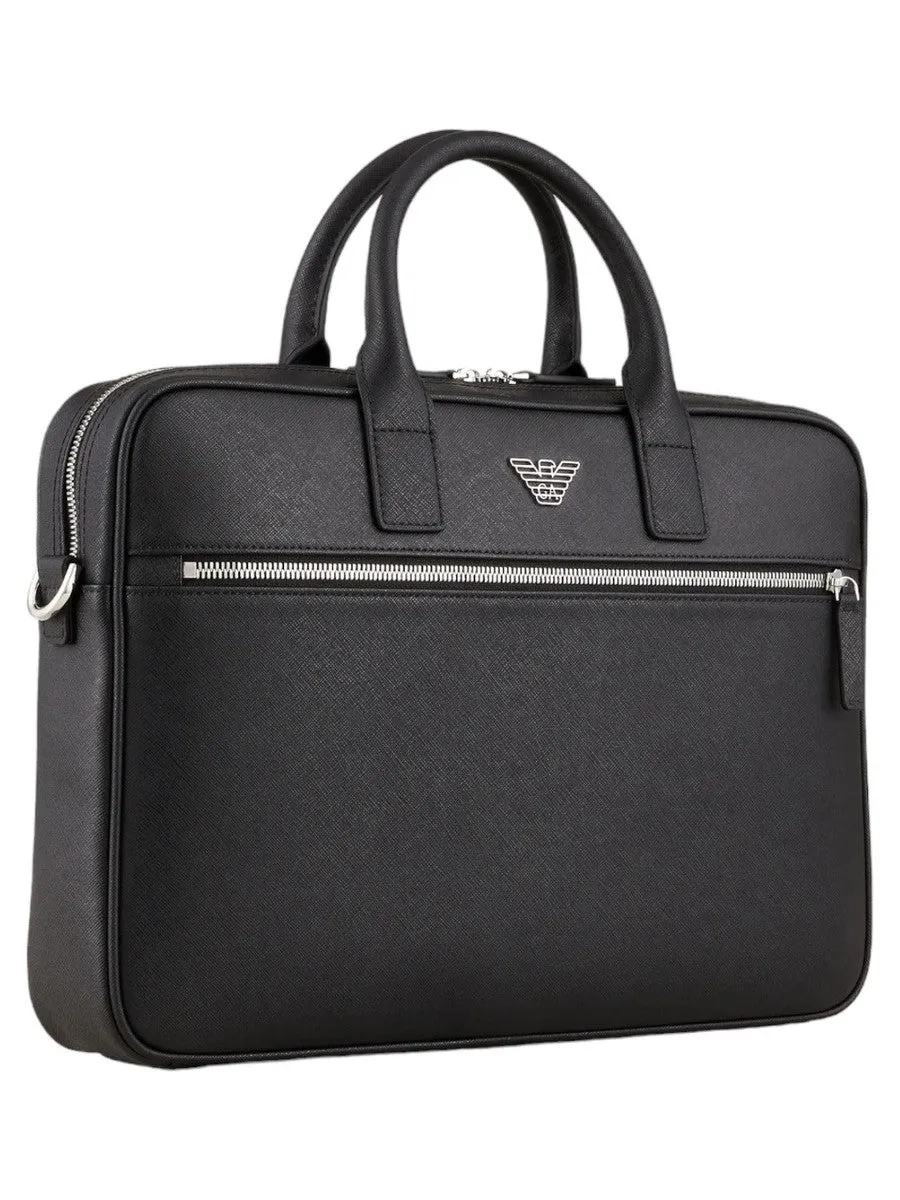 Borsa business in pelle rigenerata saffiano con placchetta aquila