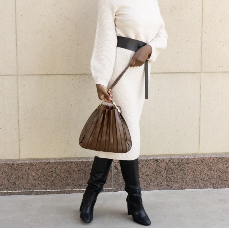 Carrie Chocolate Pleated Vegan Shoulder