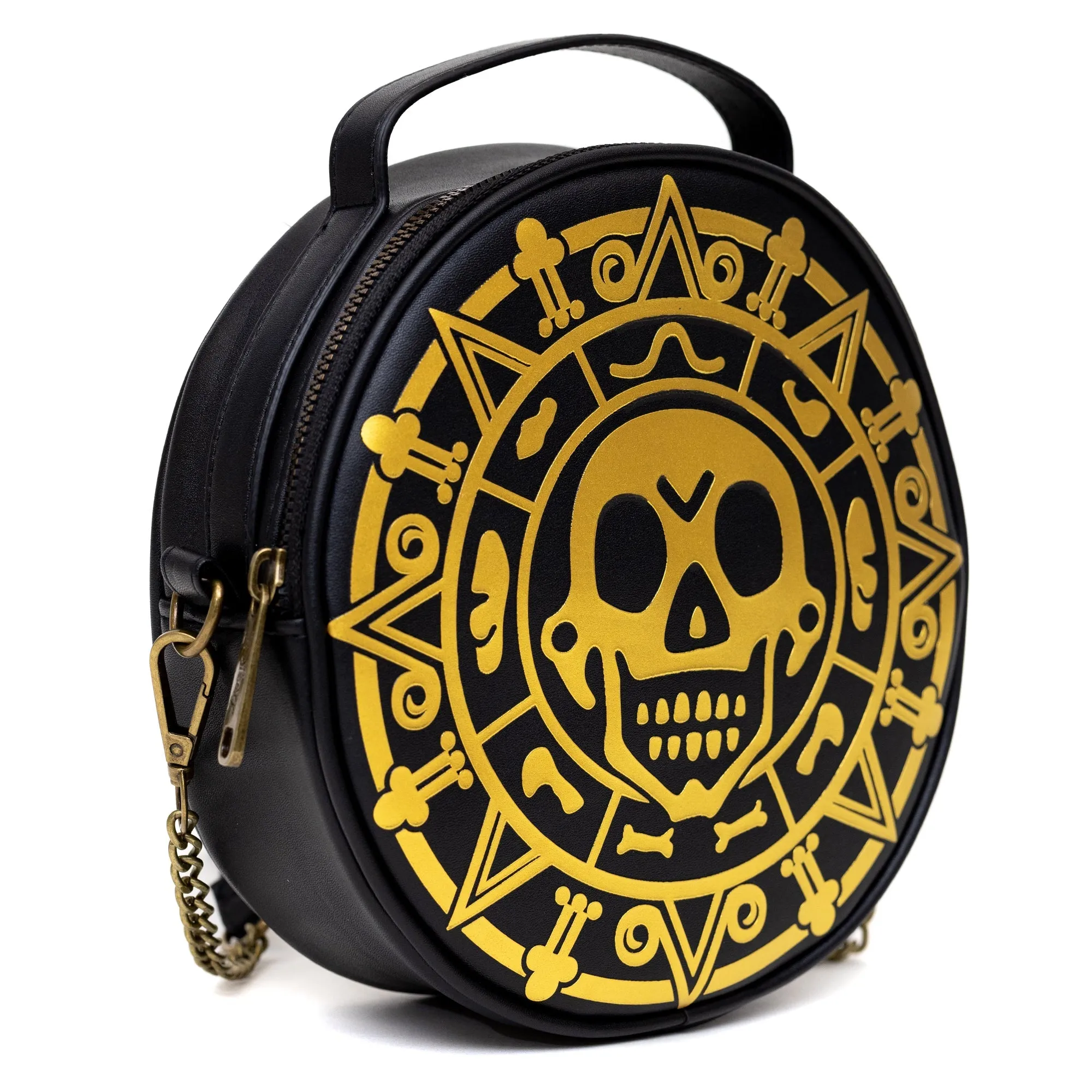 Disney Bag, Cross Body, Round, Pirates of the Caribbean Dead Men Tell No Tales Aztec Coin, Vegan Leather