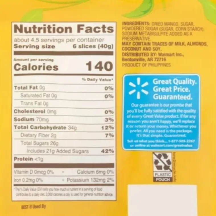 Great Value Sweetened Dried Mango, 6 oz