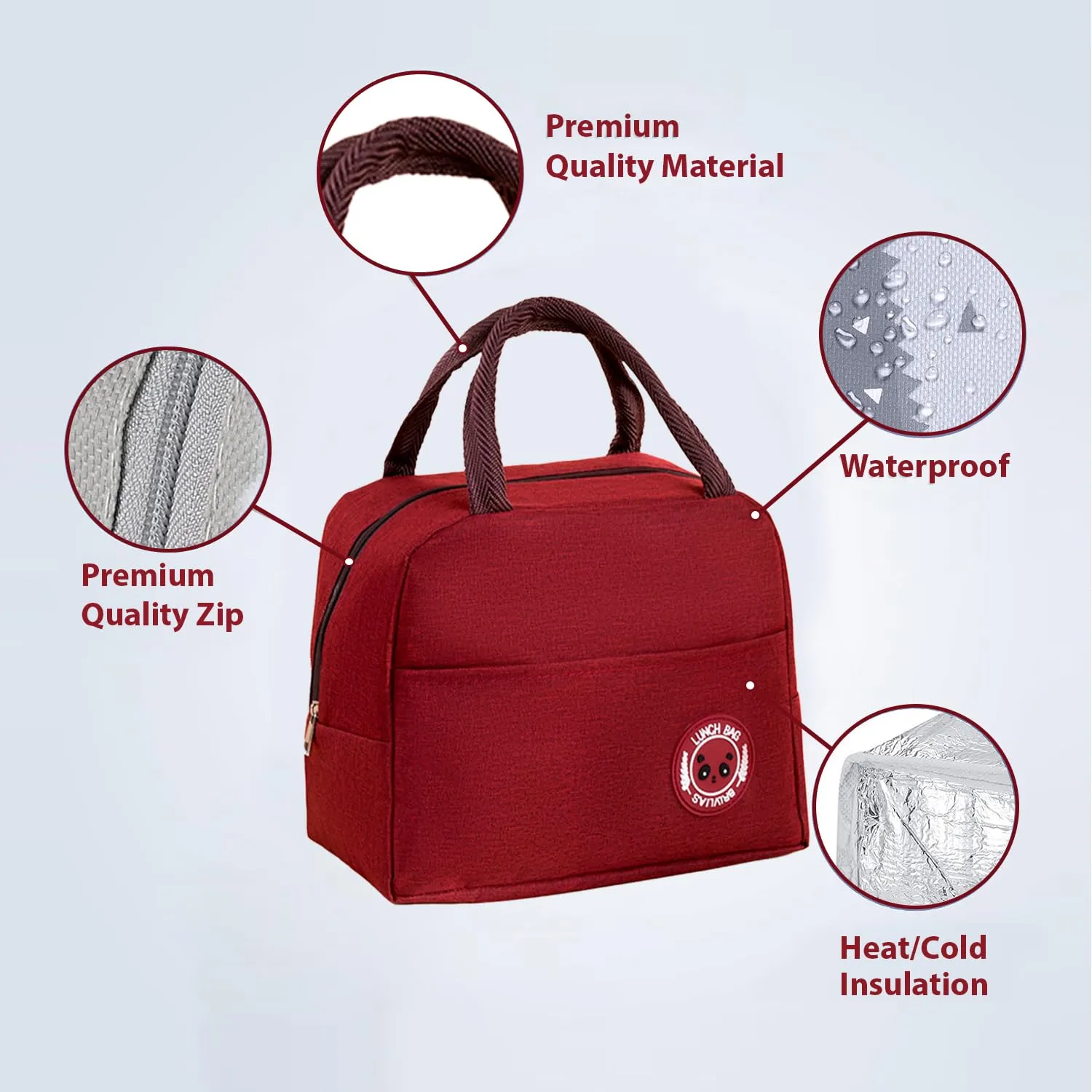 Kuber Industries Pack of 4 Lunch Bag | Lunch Bag for Office | Lunch Bag for College | Reusable Lunch Bag | Lunch Bag for Adults | Tiffin Lunch Bag with Handle | Plain | LYN12-RED | Red