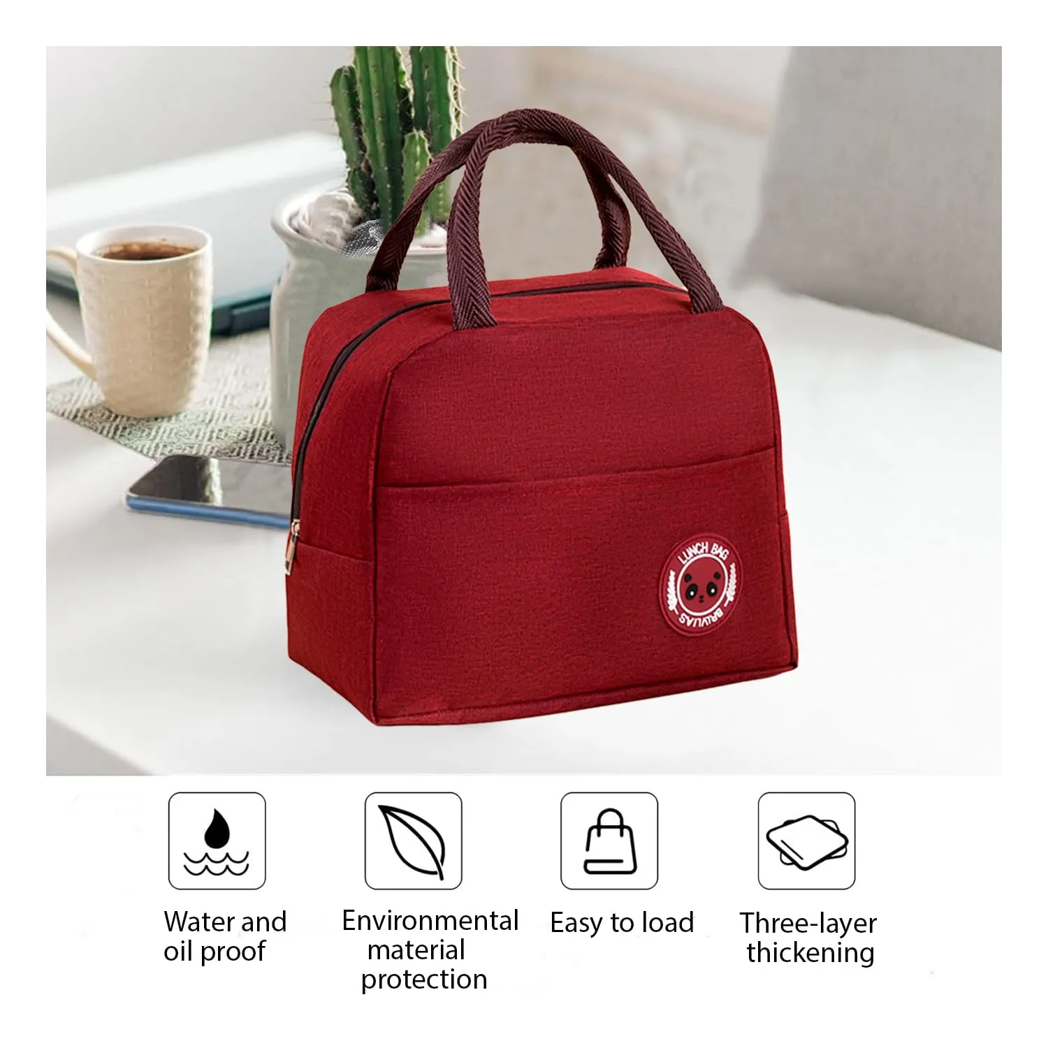 Kuber Industries Pack of 4 Lunch Bag | Lunch Bag for Office | Lunch Bag for College | Reusable Lunch Bag | Lunch Bag for Adults | Tiffin Lunch Bag with Handle | Plain | LYN12-RED | Red