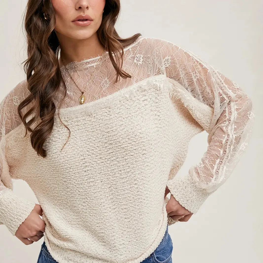 nb Lace Trimmed Knit Sweater Pullover