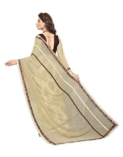 Oomph! Women's Georgette Sarees Party Wear/Fancy Georgette Sarees/Printed Georgette Sarees - Peanut Brown &amp; Banana Yellow