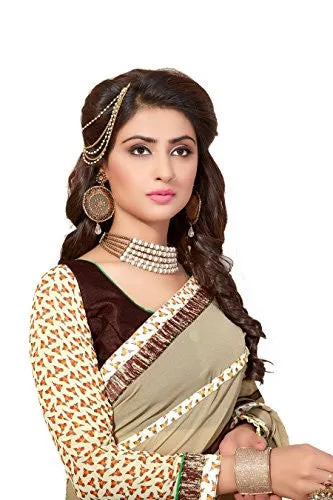 Oomph! Women's Georgette Sarees Party Wear/Fancy Georgette Sarees/Printed Georgette Sarees - Peanut Brown &amp; Banana Yellow