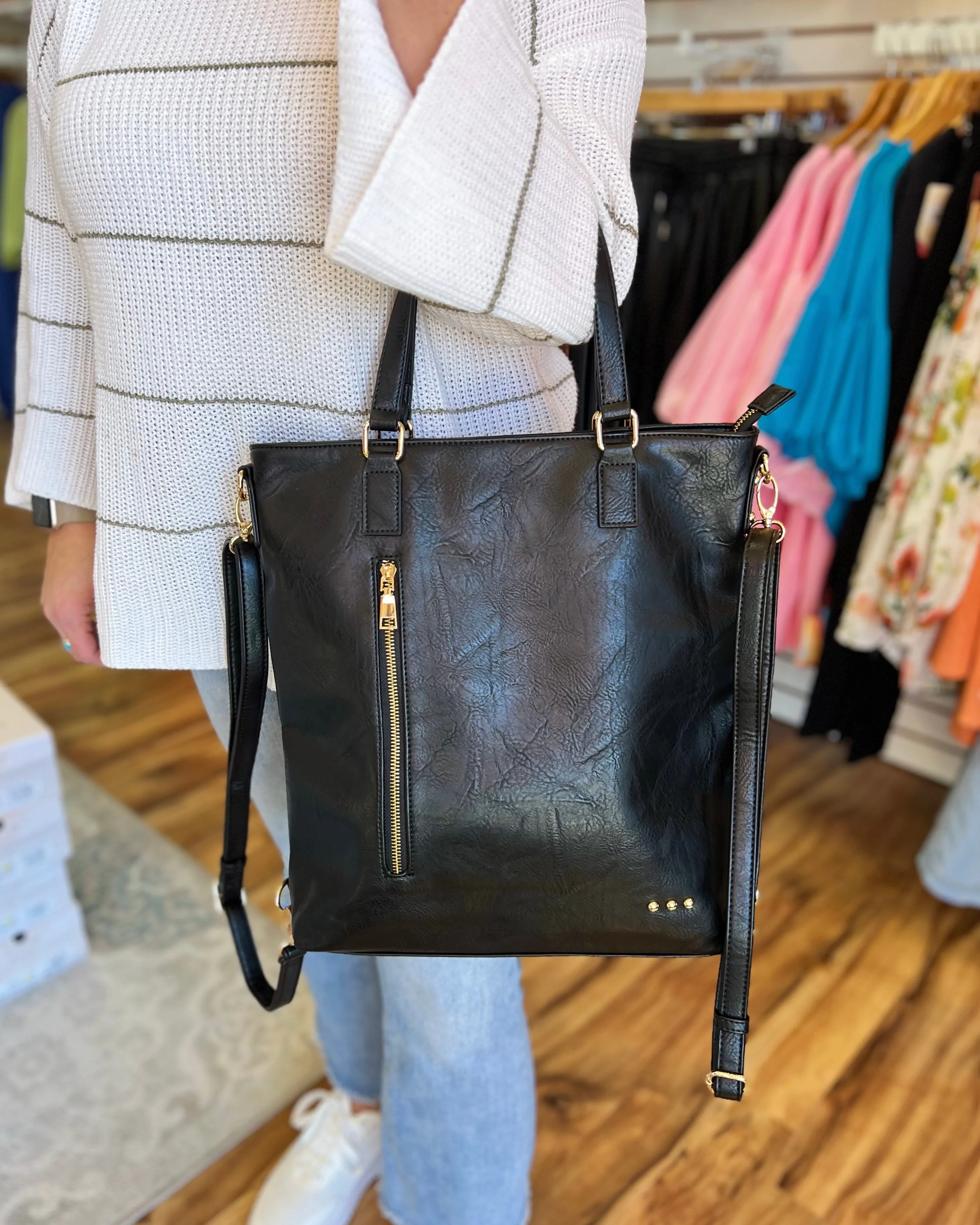 Upper East Side Backpack & Crossbody Tote Bag in Cream