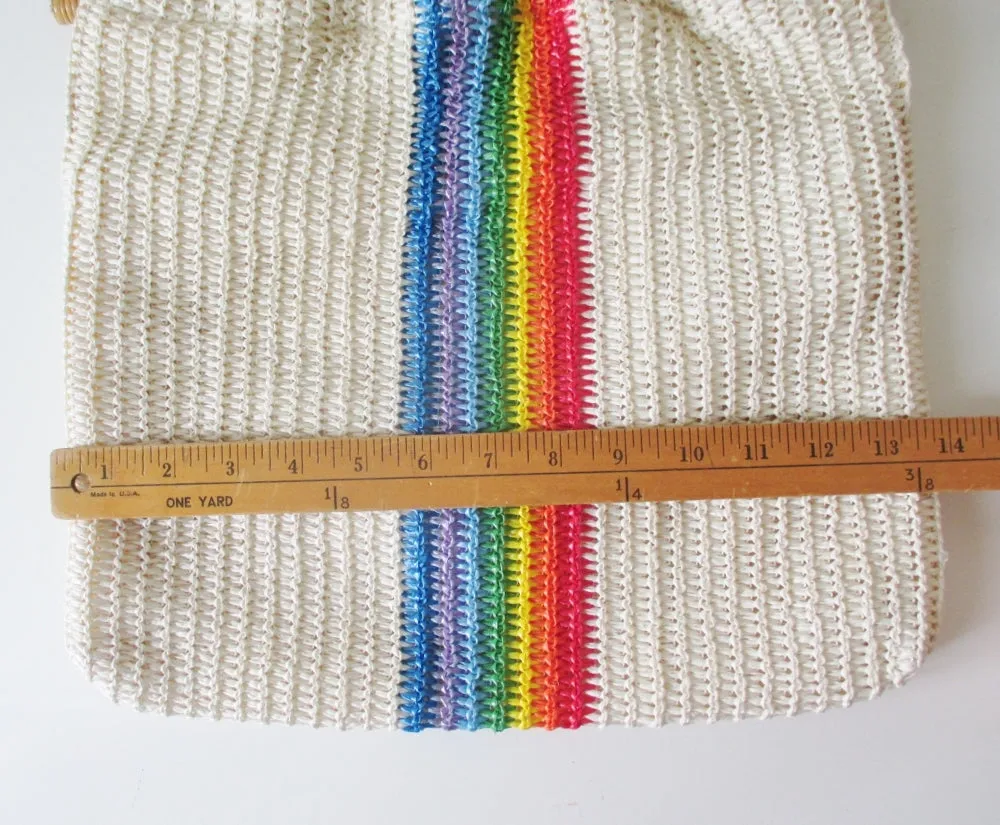 Vintage 70's / 80's Woven Raffia Rainbow Handbag Bag Tote