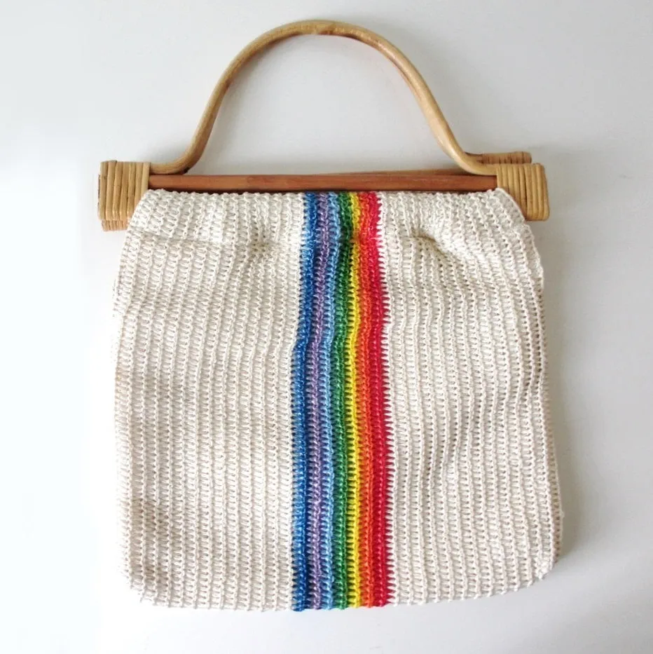 Vintage 70's / 80's Woven Raffia Rainbow Handbag Bag Tote