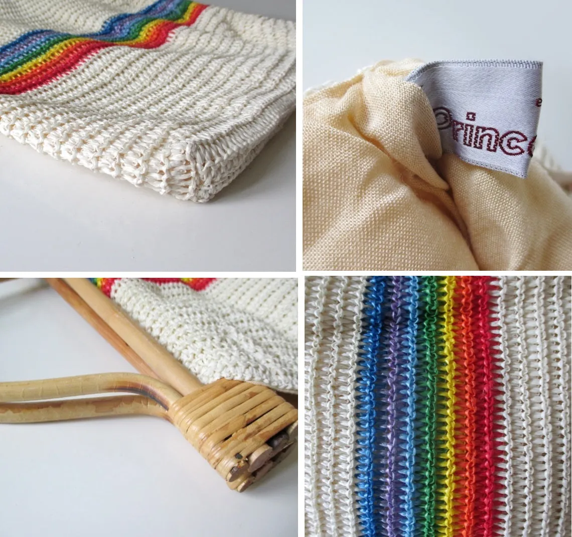 Vintage 70's / 80's Woven Raffia Rainbow Handbag Bag Tote