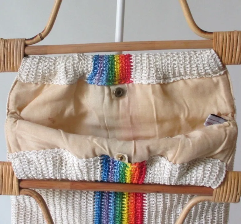 Vintage 70's / 80's Woven Raffia Rainbow Handbag Bag Tote